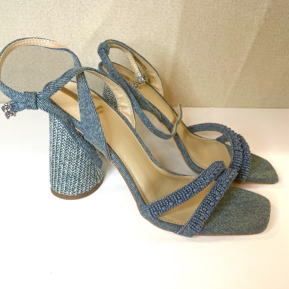 SAM EDELMAN - NEW! - Unique Beaded Denim Sandal - Size 8 - Coastal Boho Summer